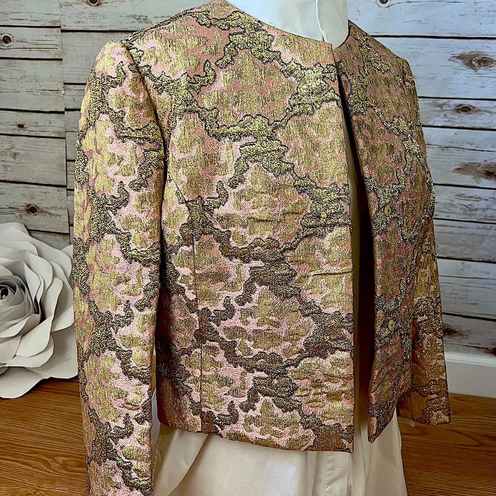 Vintage 60’s  Ferdinando Sarmi New York Pink Metallic Gold Brocade Party Jacket